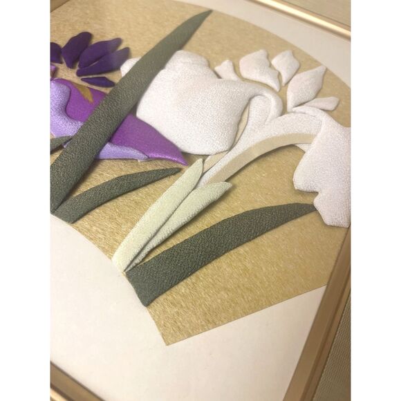 VTG Set of 2 Large Japanese Wall Art Frame 3D Silk Fabric Collage Geisha Floral - Picture 7 of 16